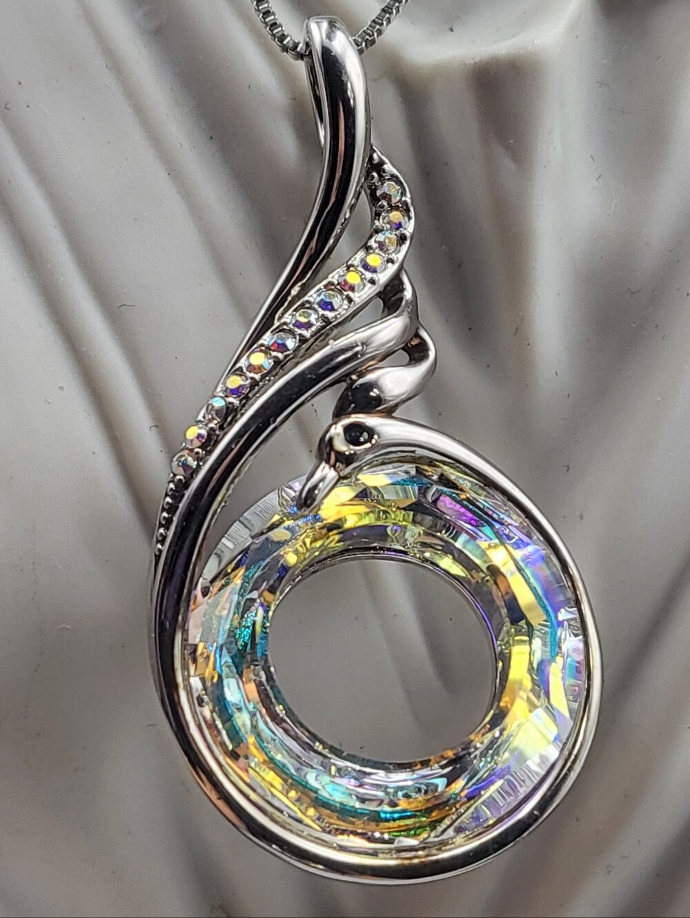 Kate Lynn Aurora Crystal Swirl - Borealis Phoenix w/ Sterling Silver Chain